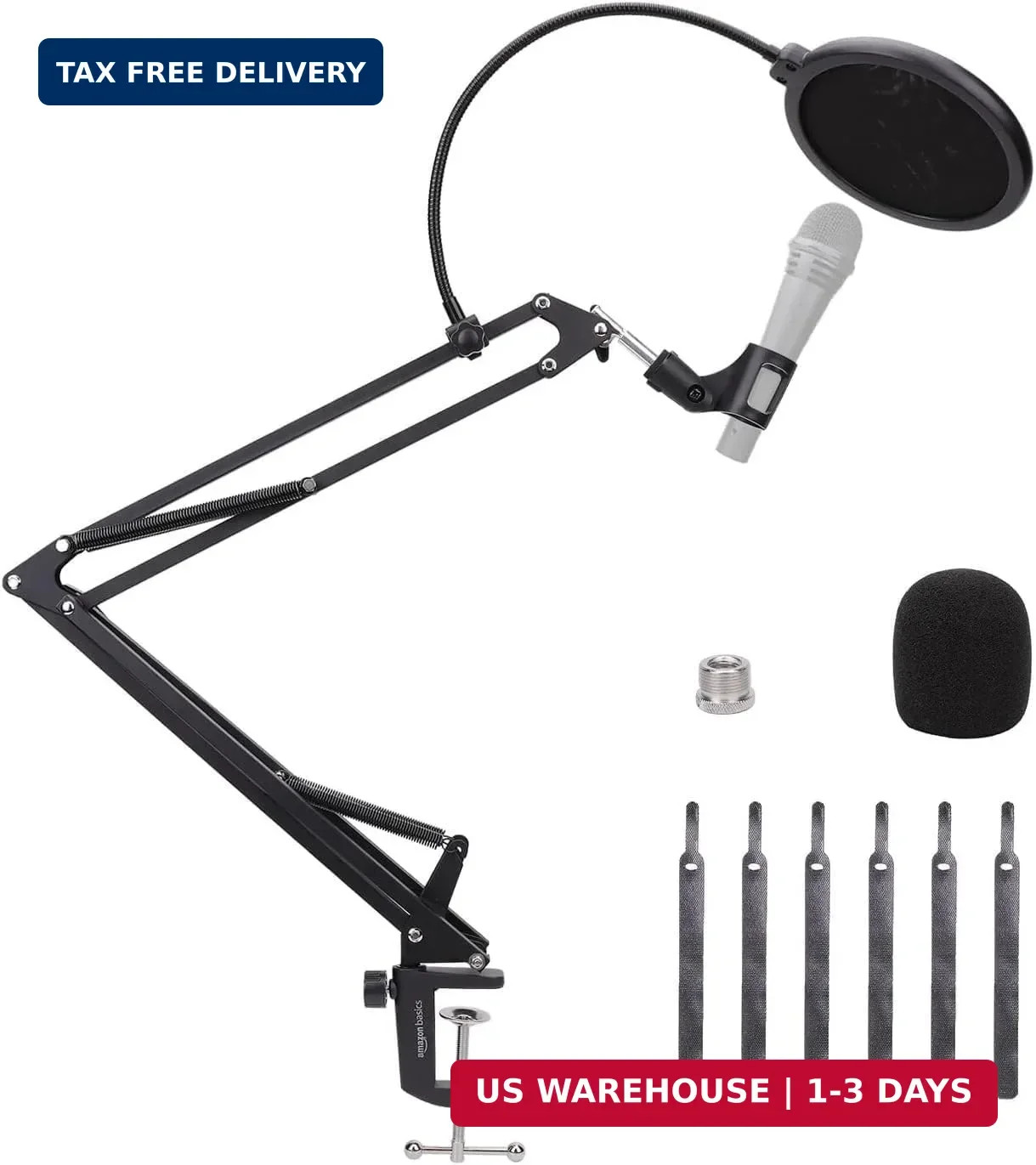 Adjustable Microphone Boom Arm Stand, 14 inch, Supports Standard M