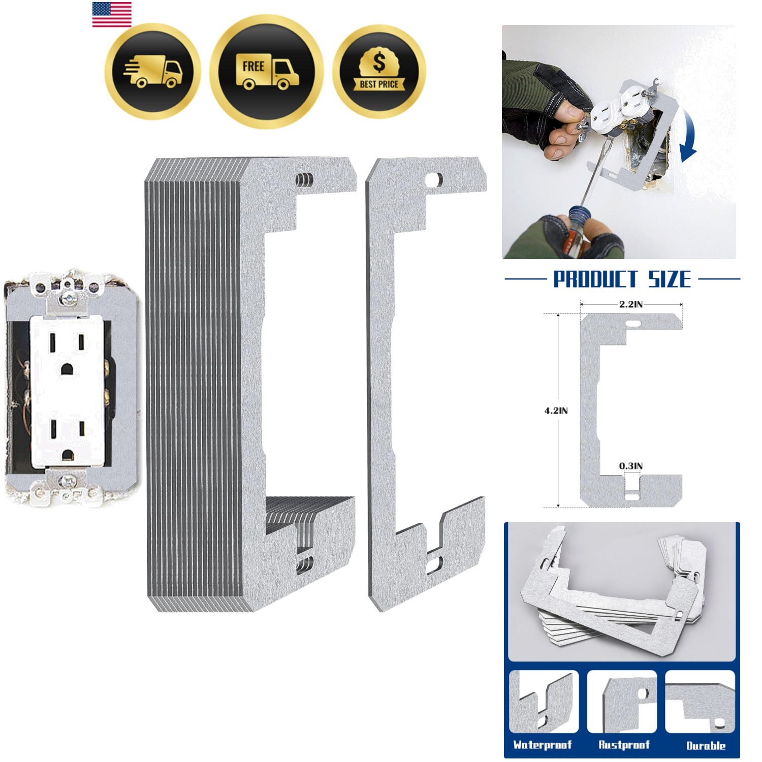 20 Pcs Wall Plate Spacer- Metal Flush Fit Device Leveling Plates- Receptacle ...