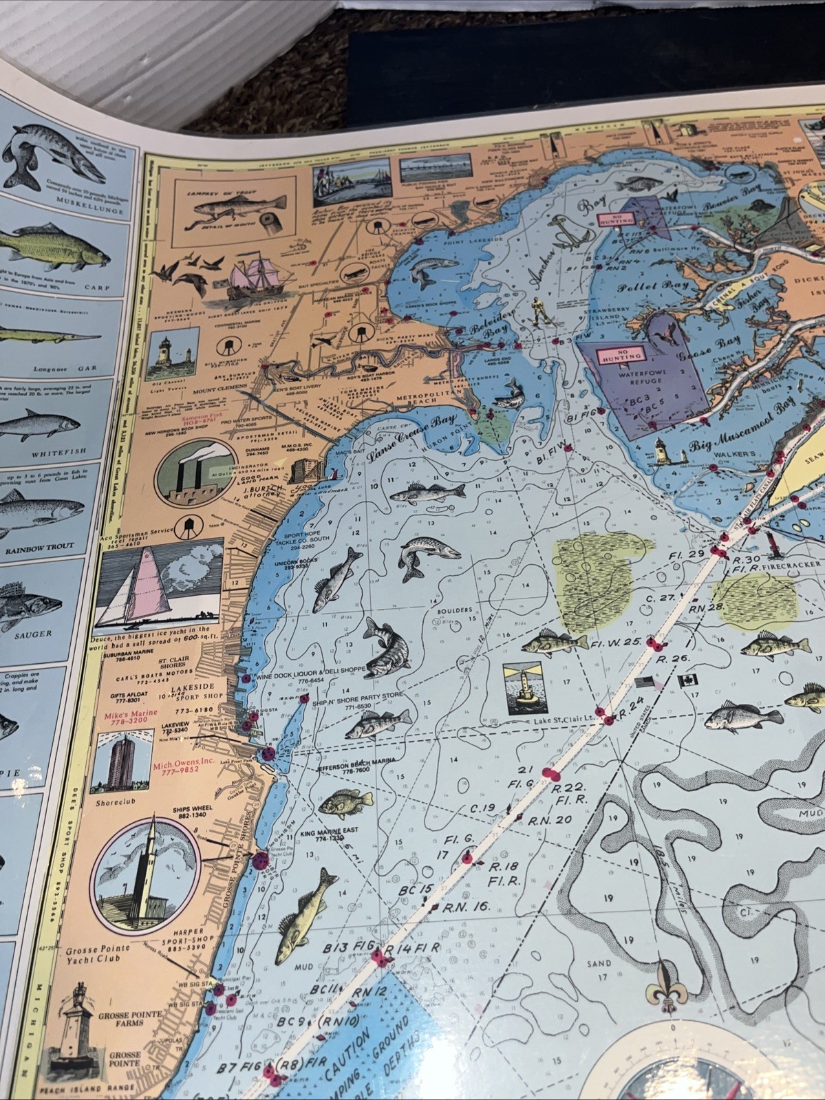 Nautical Fishing Chart Lake St Clair Michigan Laminated Map