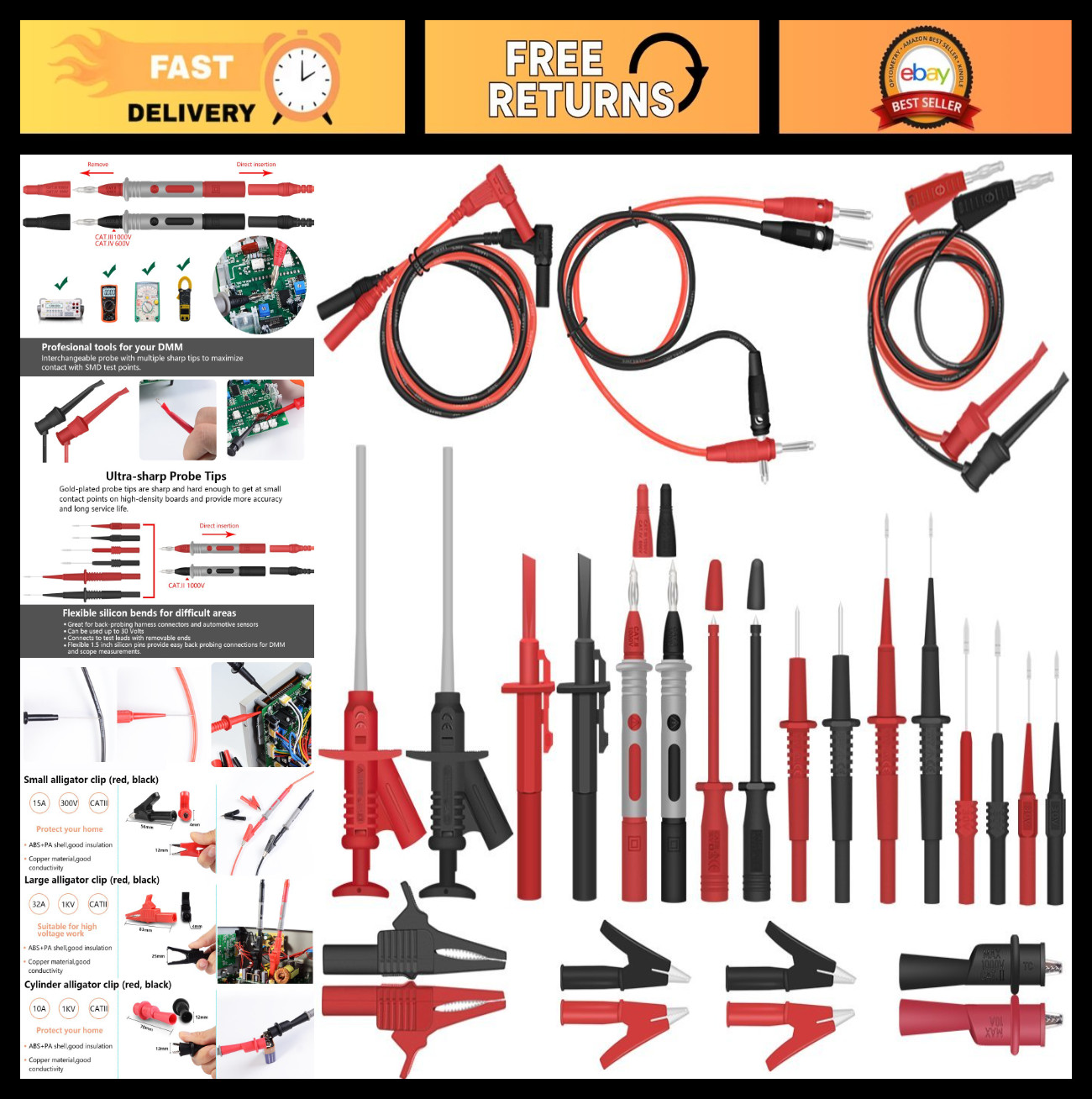 Multimeter Test Lead Kit - Essential Automotive Diagnostic Tools, Battery Tester