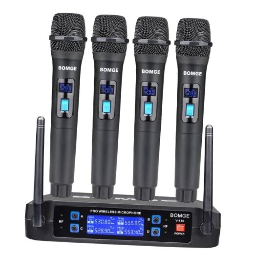 Wireless Microphone System, Pro 4-Channel Cordless Mic Set with Four V410