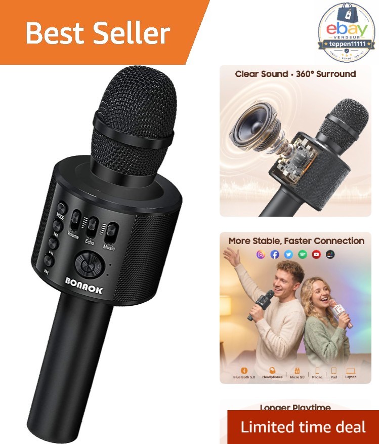 Wireless Bluetooth Karaoke Microphone Portable Handheld Speaker Q37 Black