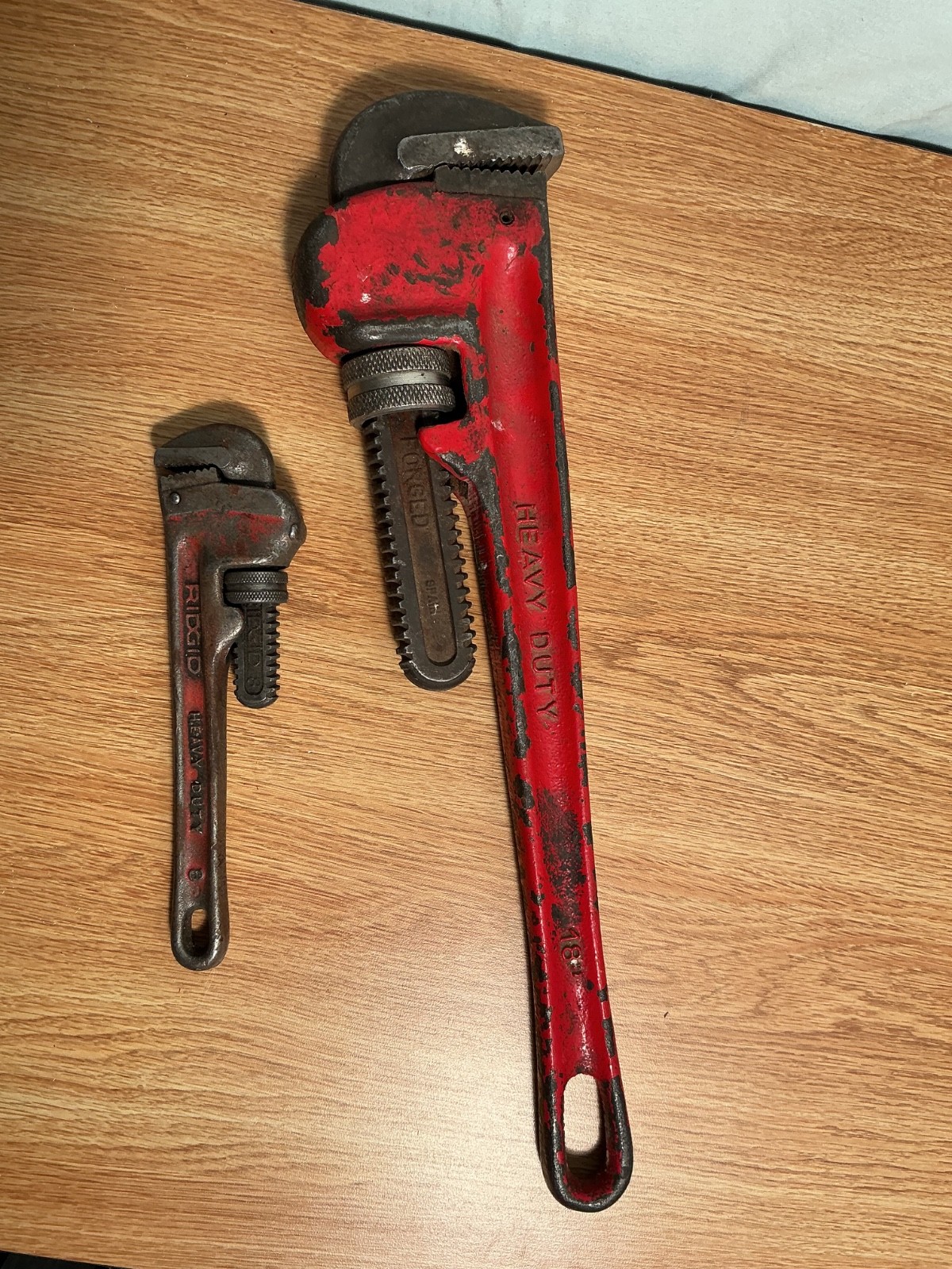 Heavy Duty Pipe Wrenches  Qty 2.  Plumbingd 8in and 18in