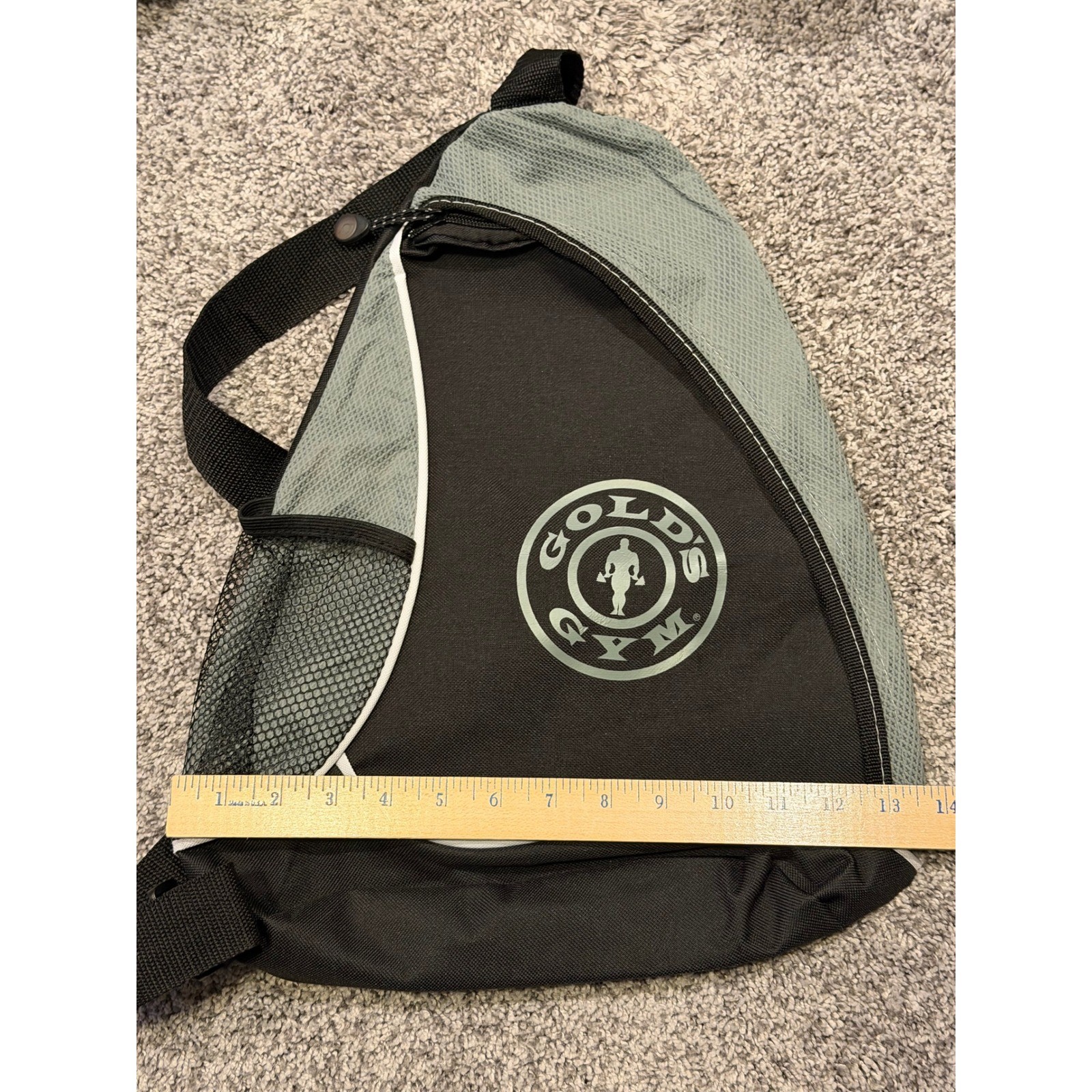 Golds Gym Sling Bag Backpack Black Gray Mesh Pocket Adjustable Strap