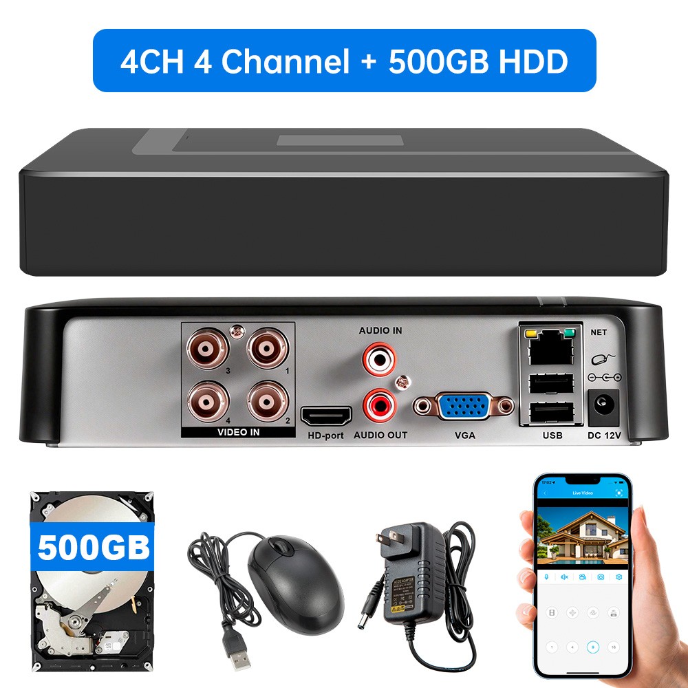 4CH AHD TVI CVI CVBS 4-in-1 DVR With 500GB Hard Drive CCTV Surveillance Recorder