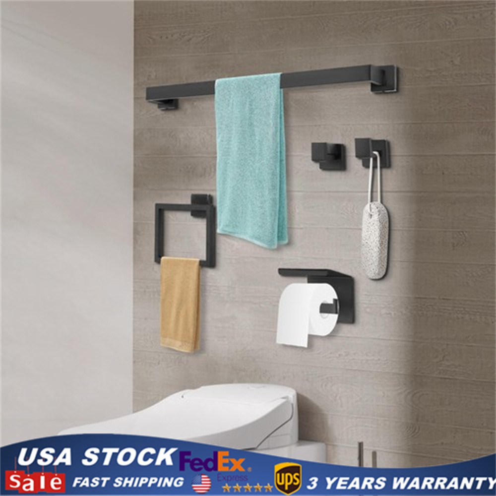 Black Bathroom Hardware Set Towel Bars Hooks Wall Mounted 201 Stainless Steel