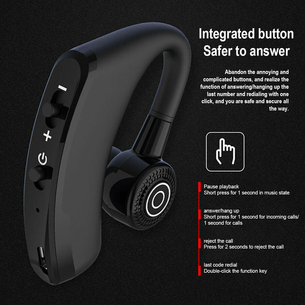 Bluetooth 5.0 Earpiece Wireless Headset Driving Trucker Earbuds Noise Cancelling