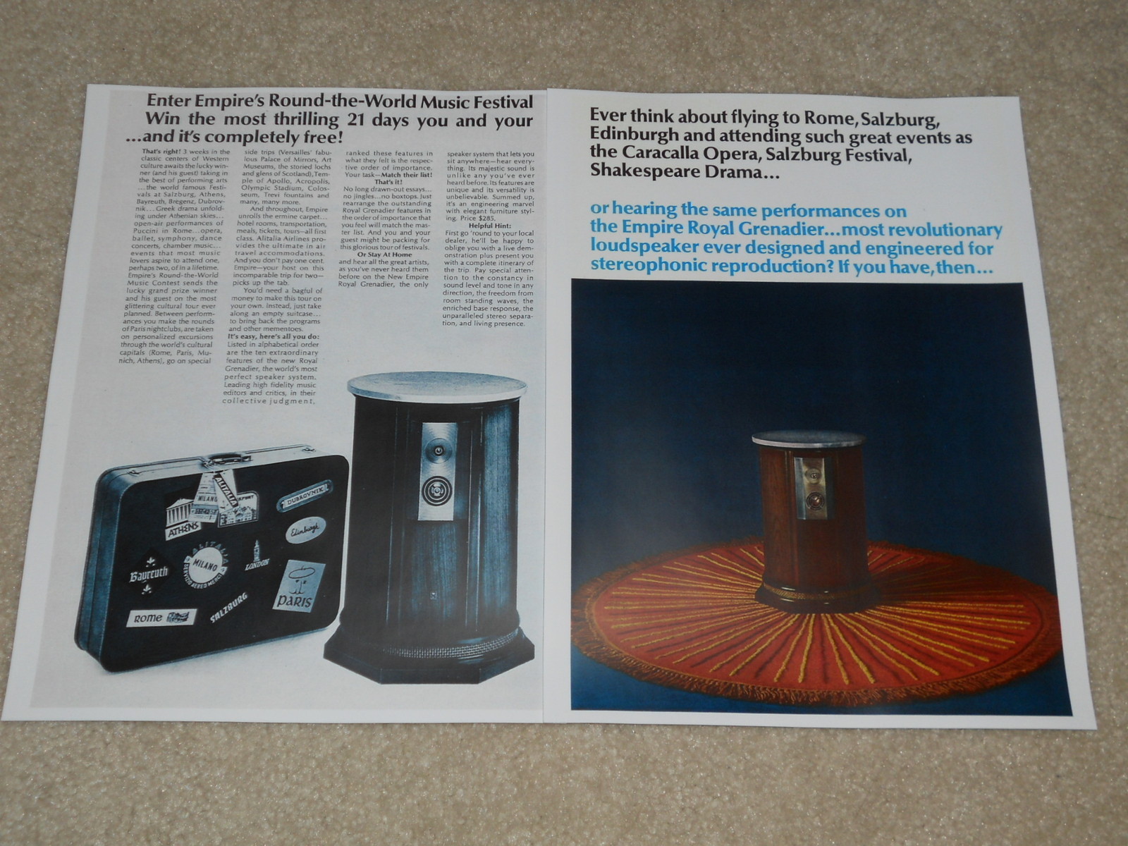 Empire Royal Grenadier Speaker Ad, 1966, 2 pages, Article, Rare!