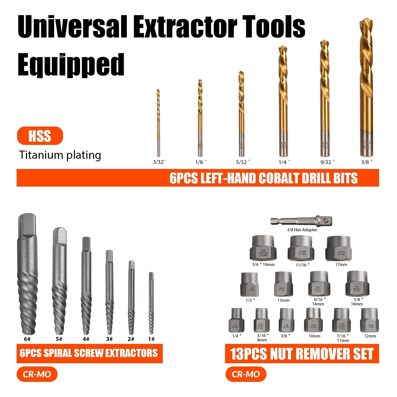 26Pcs Bolt Extractor Kit, Left Hand Drill Bit, Heavy Duty Tool Set