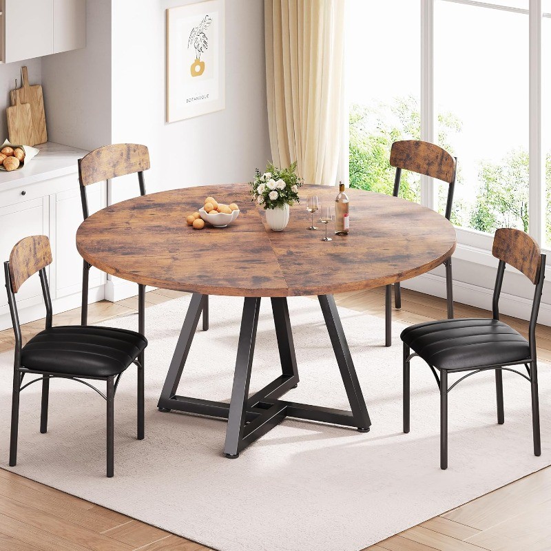 42“Round Kitchen Dining Room Table for 2-4, Circle Dining Dinner Table Pedestal