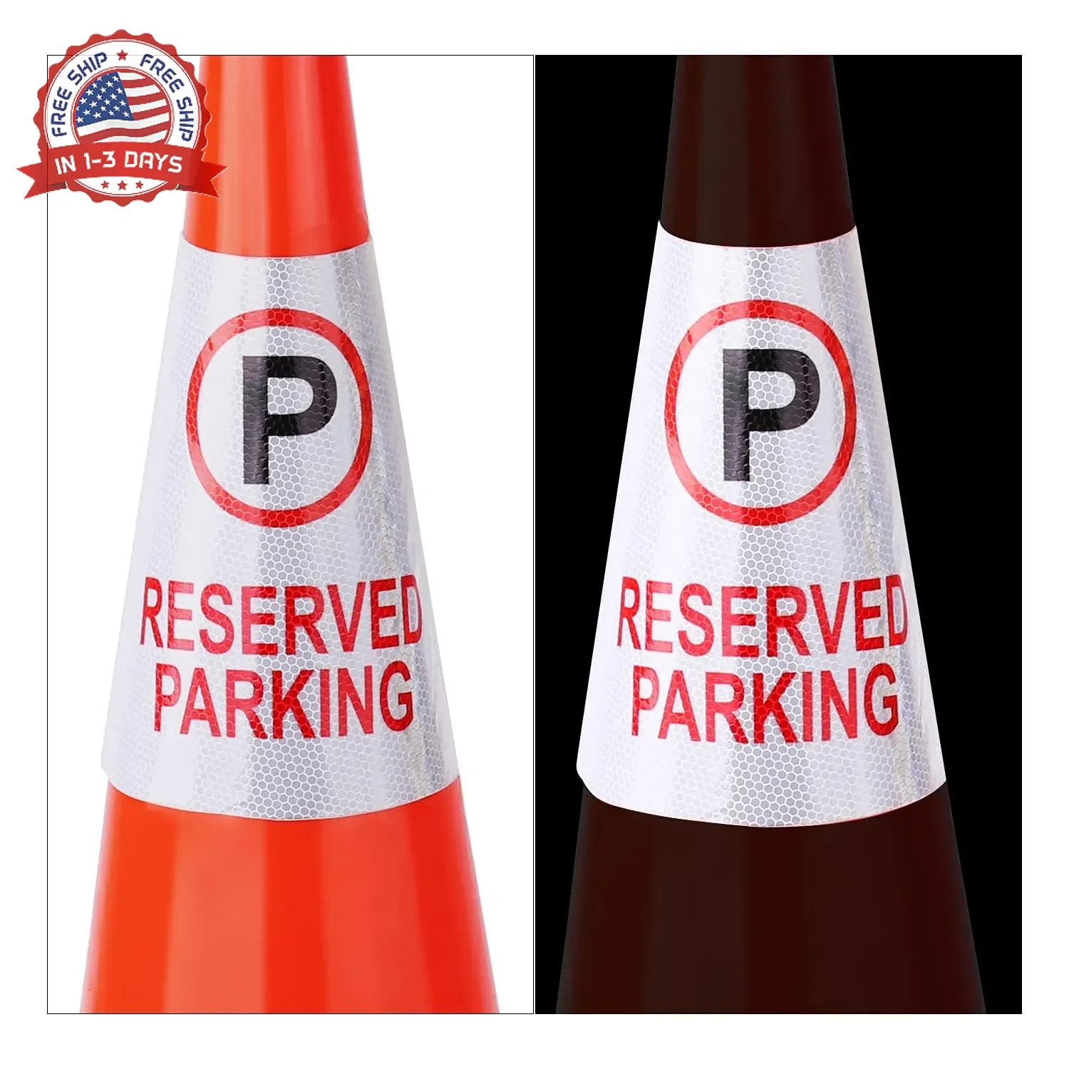 2 Pack Reserved Parking Bright Reflective Collars Sleeve, Cone Message S