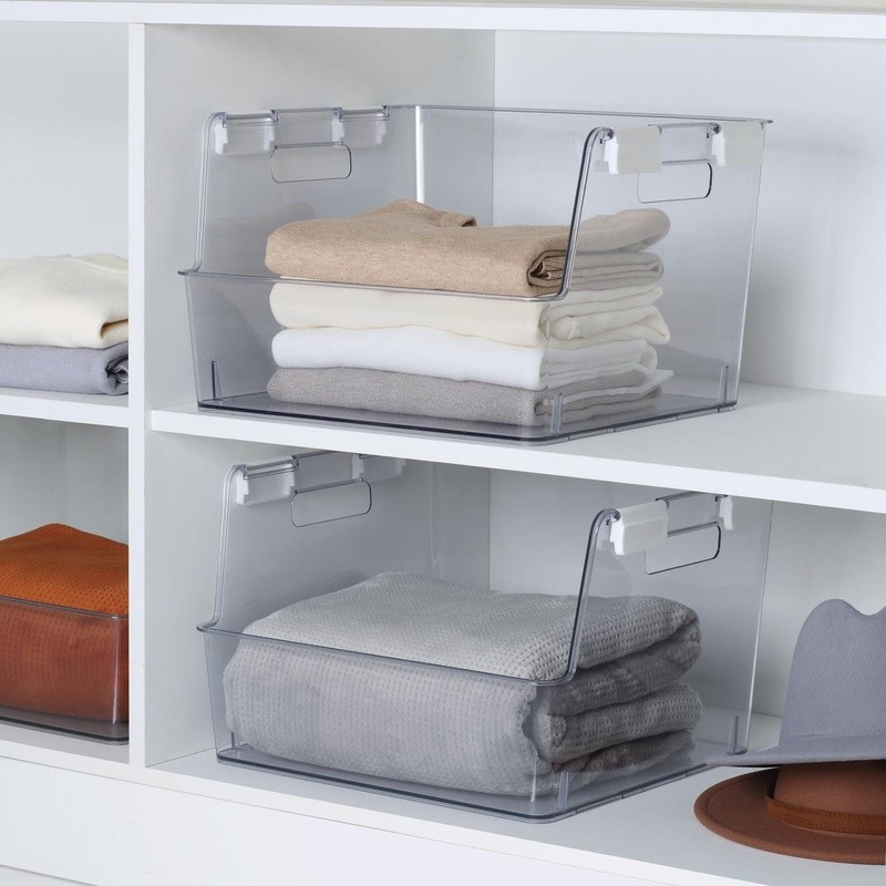 Large Stackable Clear Plastic Closet Organizer Bin W/ Latches Adult Storage New
