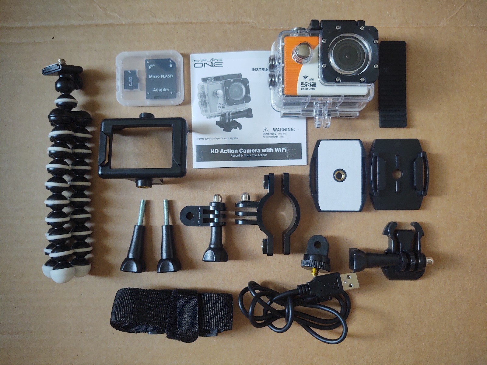 Explore One Wi-Fi Action Camera 8 GB Micro SD Memory Card, Tripod, Accessories