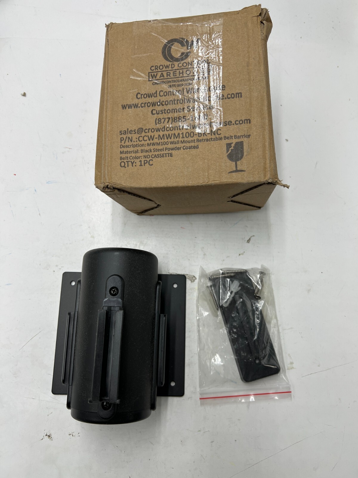 Crowd Control Warehouse  Wall Mount Retractable Belt Barrier CCW-MWM100-BK-NC
