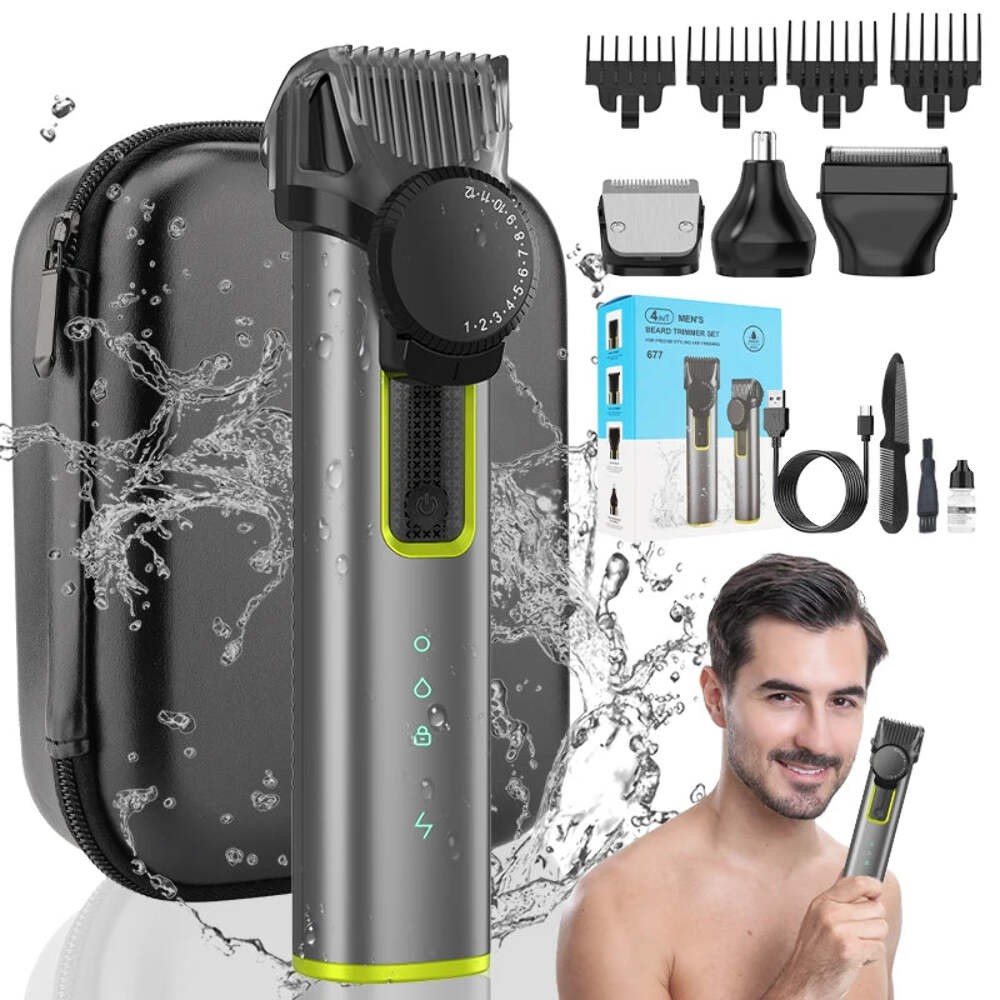 IRUIBEAUTY 4-in-1 Hair Trimmer Electric Hair Clipper IPX5 Waterproof Hair Cuttin