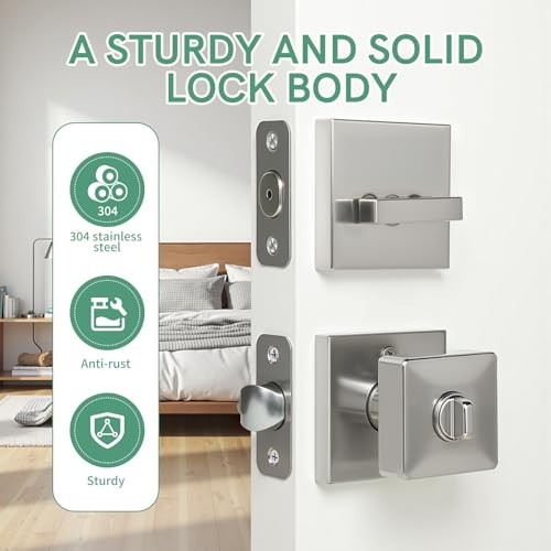 Square Door Knobs Exterior Door Lock Set with Deadbolt, Single Cylinder