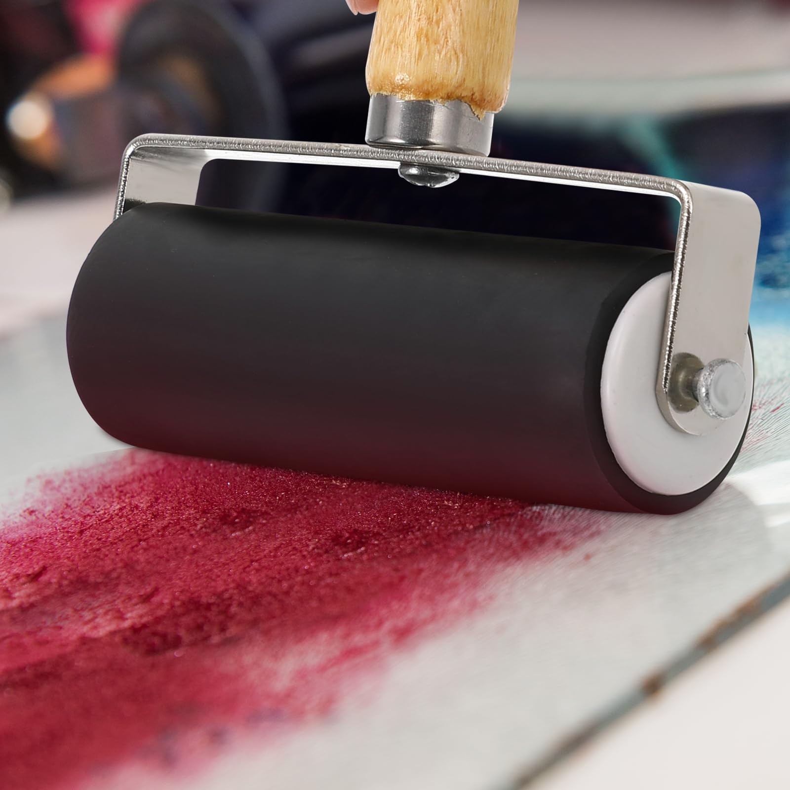 Ciieeo 4 Pcs Brayer Roller Set - Rubber Brayer Rollers for Printmaking
