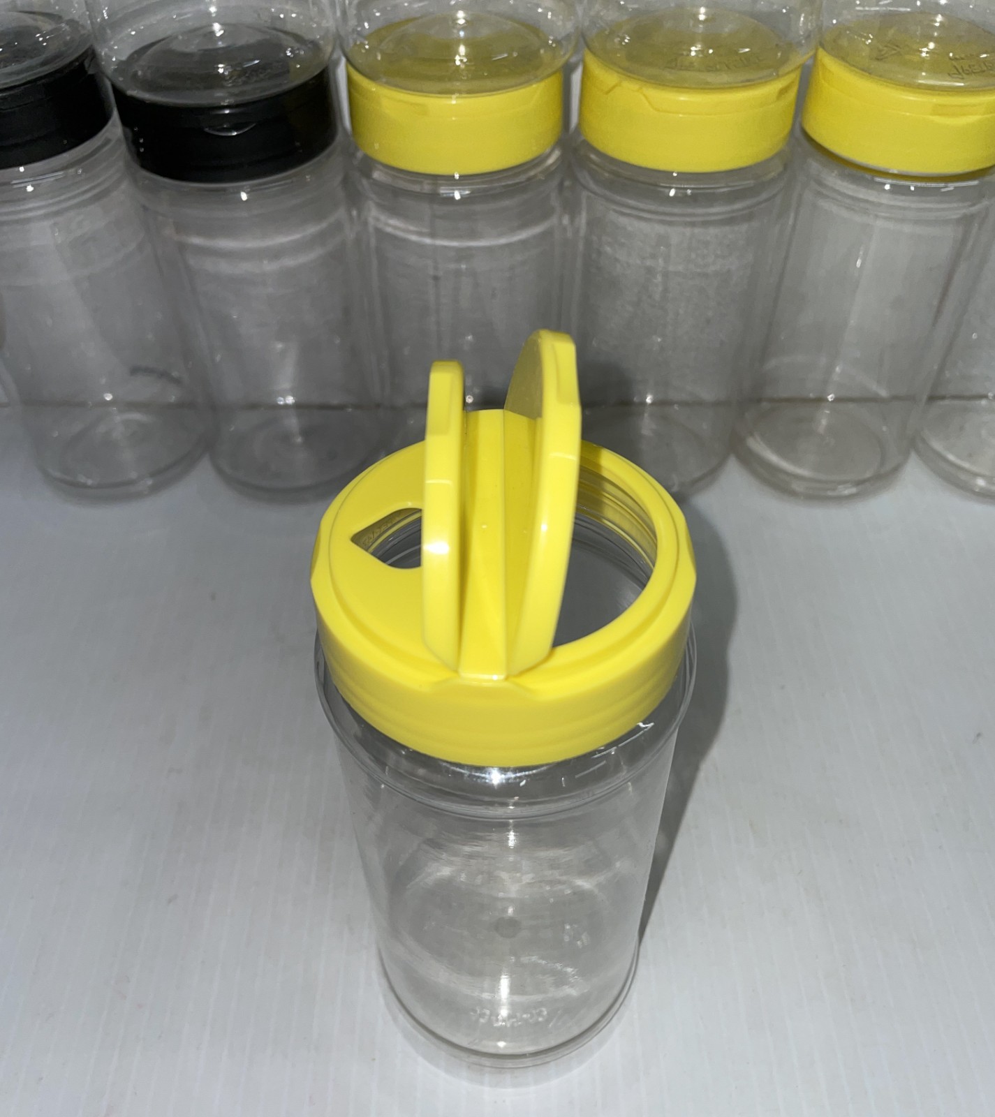 (12) Empty Plastic Jars, 6" tall, 2.5" wide, crafting, storage, Parm Cheese