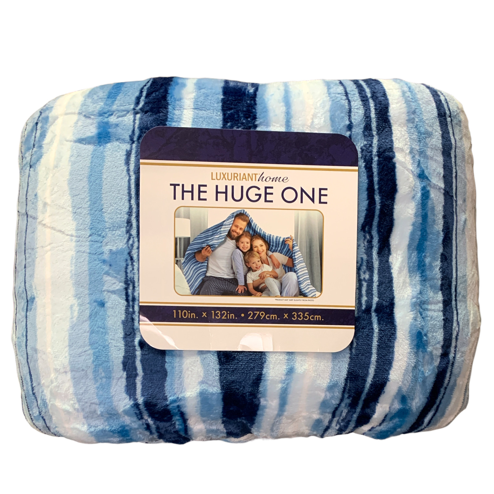 Luxuriant Home The Huge One Family-Sized Velvet Cloud Blanket, Blue Stripe