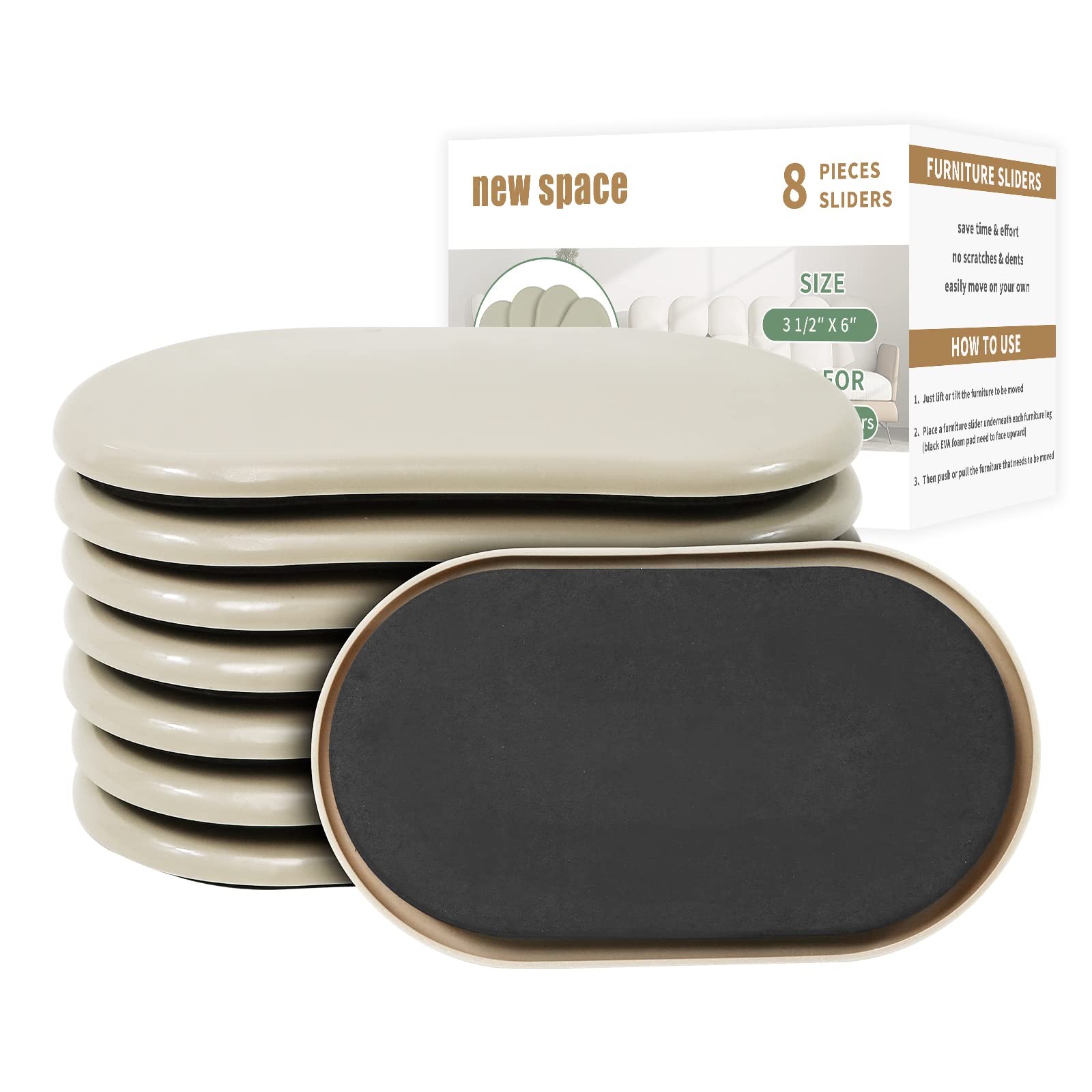 Oval Furniture Sliders, 8pcs 3 1/2" x 6" - Reusable Sliders for Carpet, Heavy...