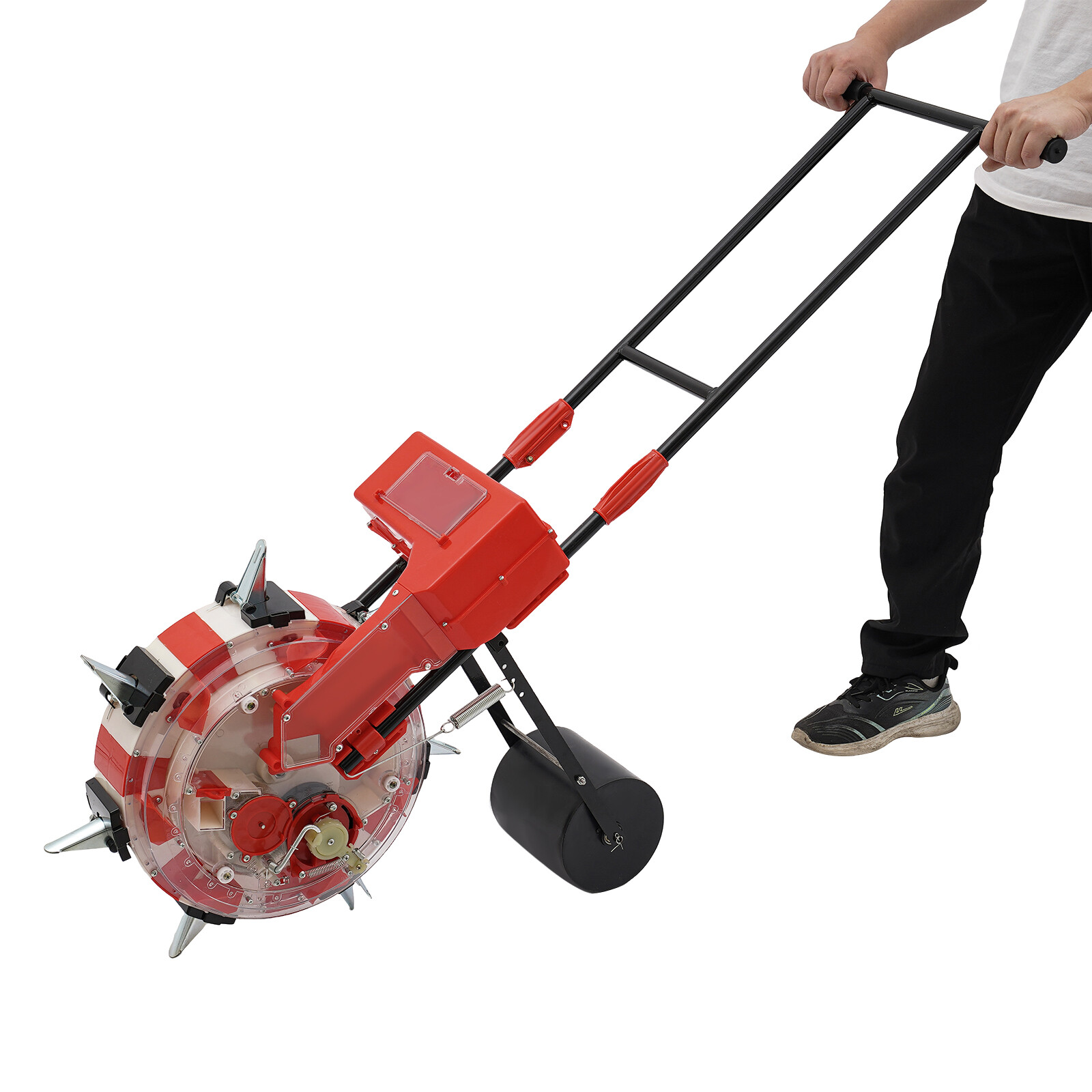 Manual Seeder 7 Nozzles Handheld Seeding Machine Hand Push Roller Seeder Red