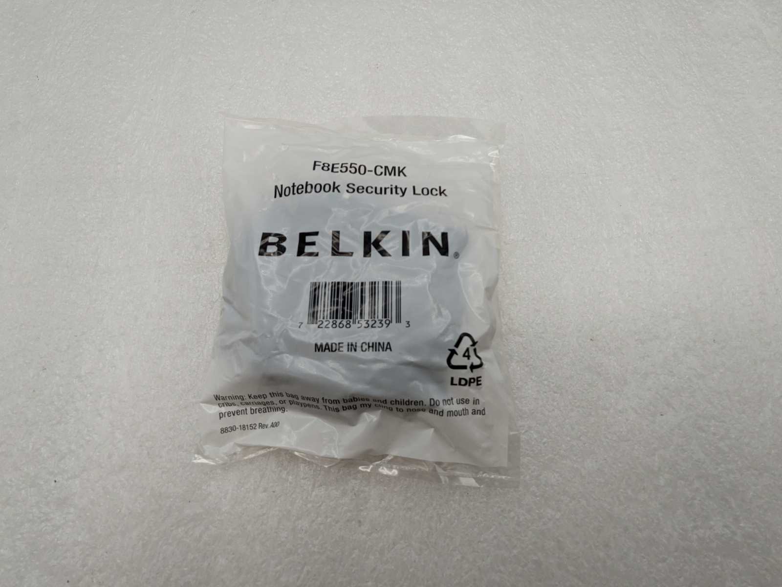 NEW Belkin F8E550-CMK Notebook Security Lock Master-Keyed + Steel Cable Kit Bag