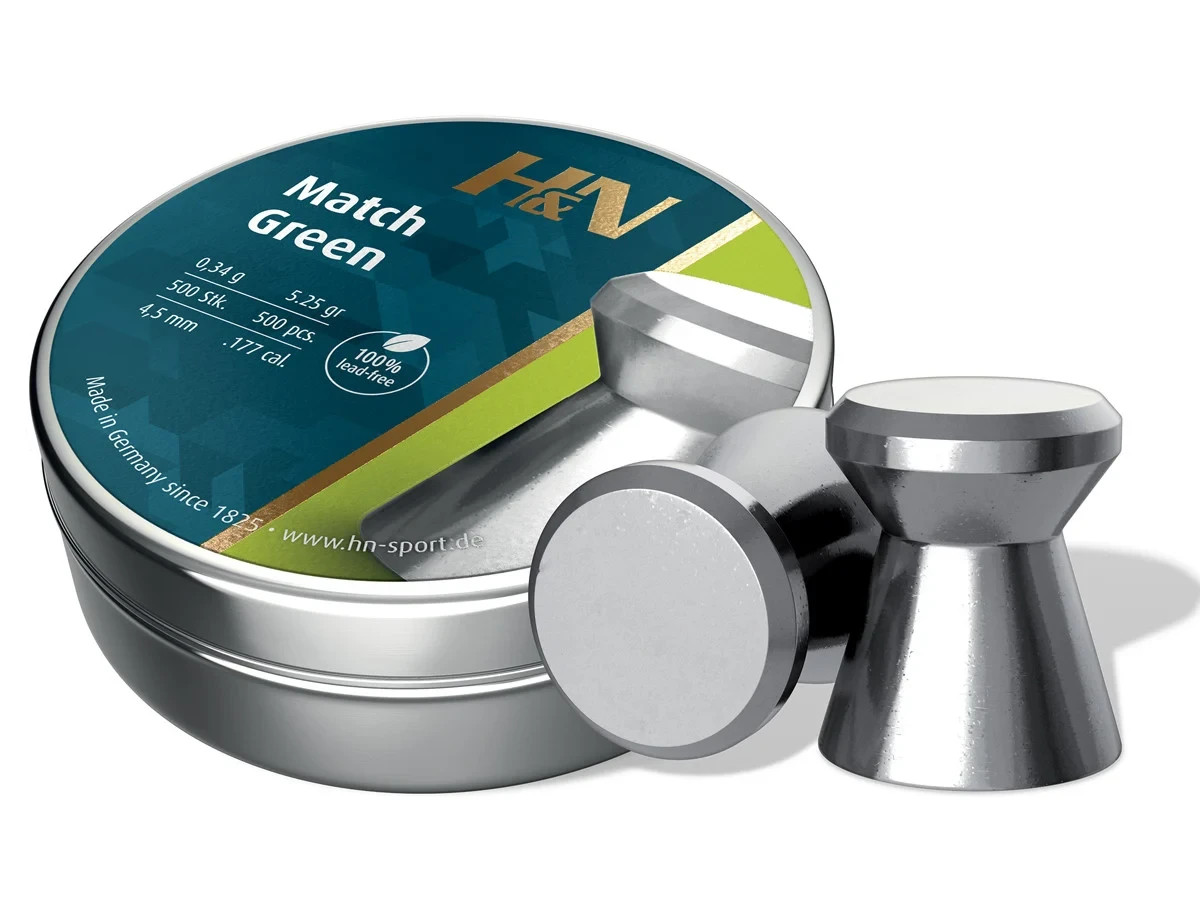 (NEW) H&N Match Green Pellets, .177 Cal, 5.25 Grains, Wadcutter, Lead-Free, 500c