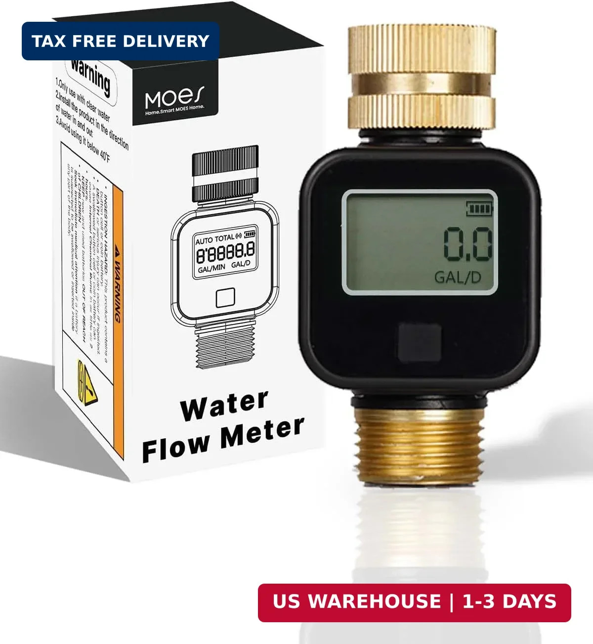 Water Flow Meter with Brass Inlet & Outlet Metal Thread, Measure Gallon/Lit