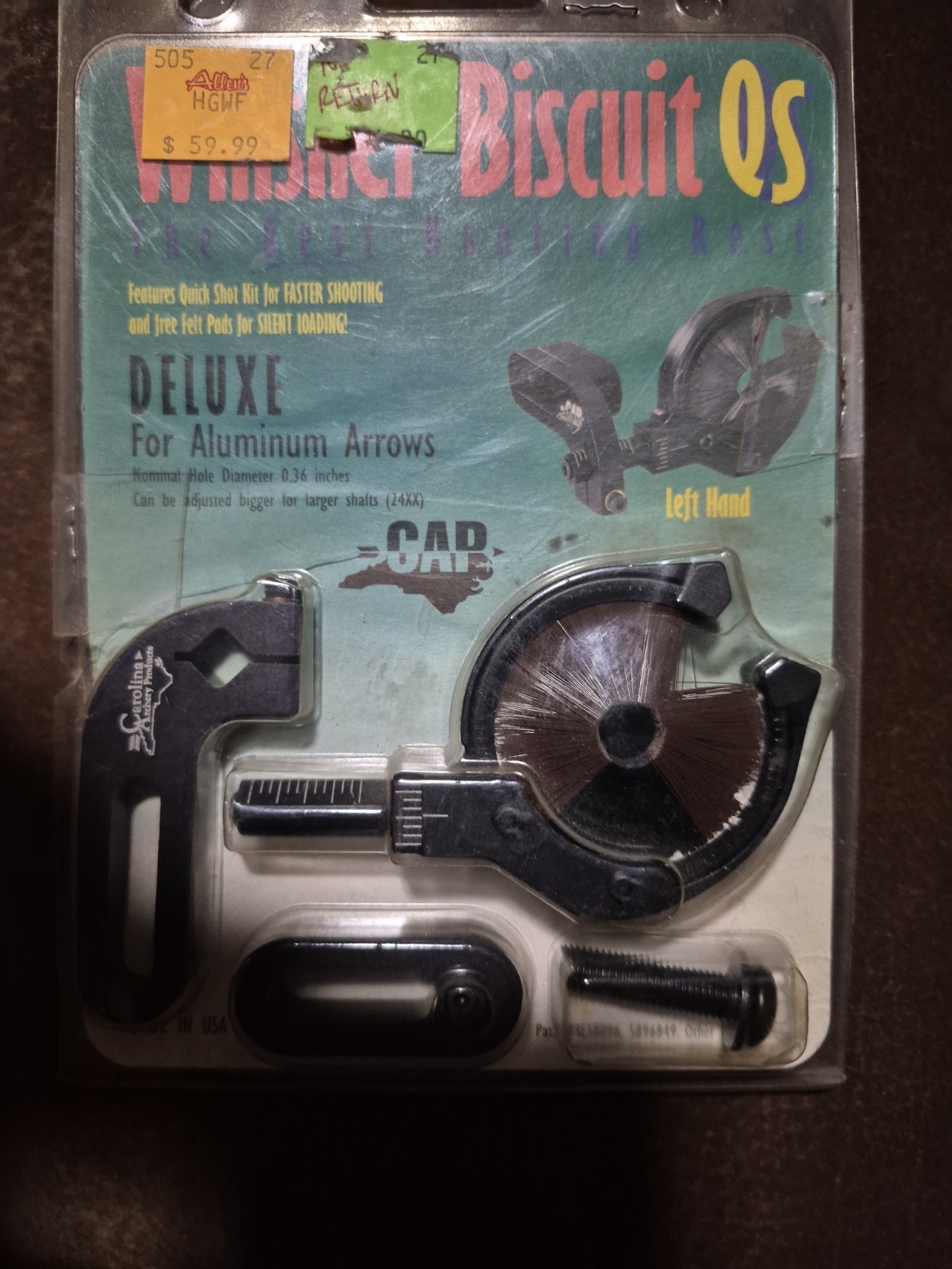 Carolina Archery WHISKER BISCUIT QS DELUXE FOR ALUMINUM Arrow LH Bowhunting Rest