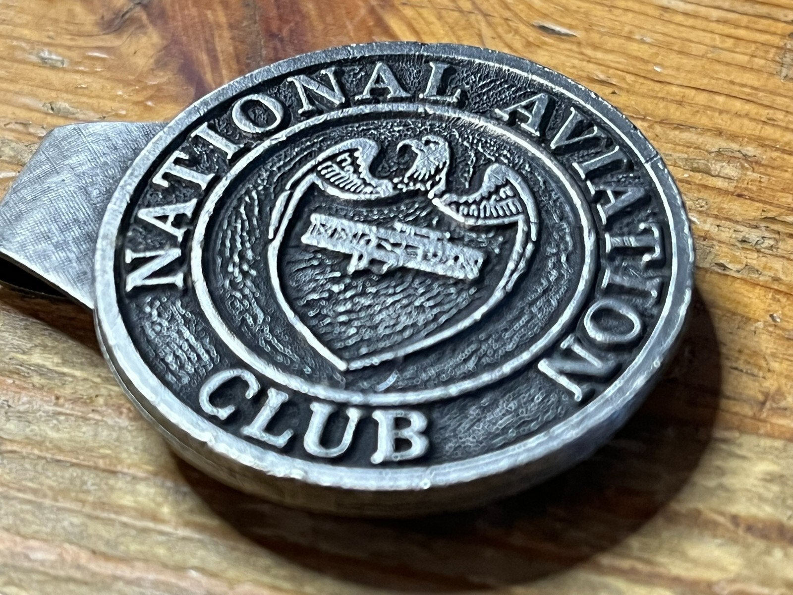 National Aviation Club Money Clip Silver Tone Metal Wright Flyer Plane Pilot