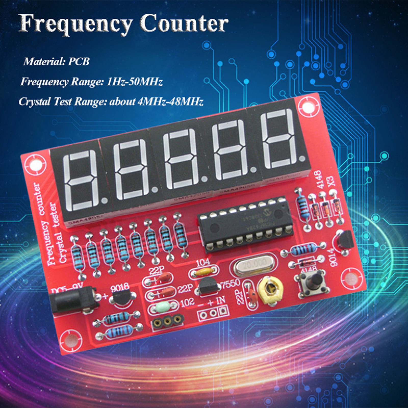 DIY Kits Automatic 1Hz-50MHz Crystal Oscillator Frequency Counter Tester Meter e