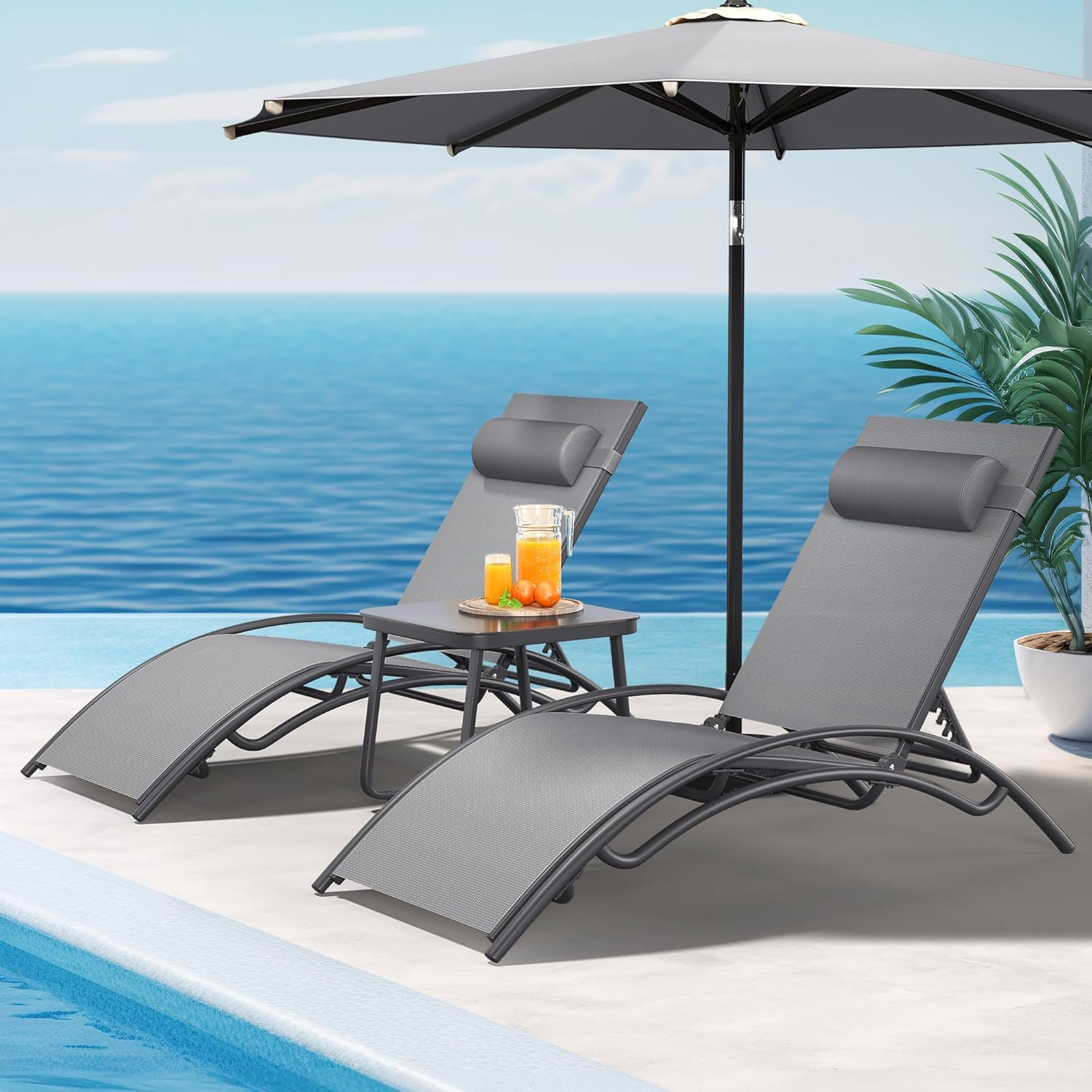 Outdoor Chaise Lounge Chair Set of 6, Pool Lounge Chairs with Side Table & 5-Pos