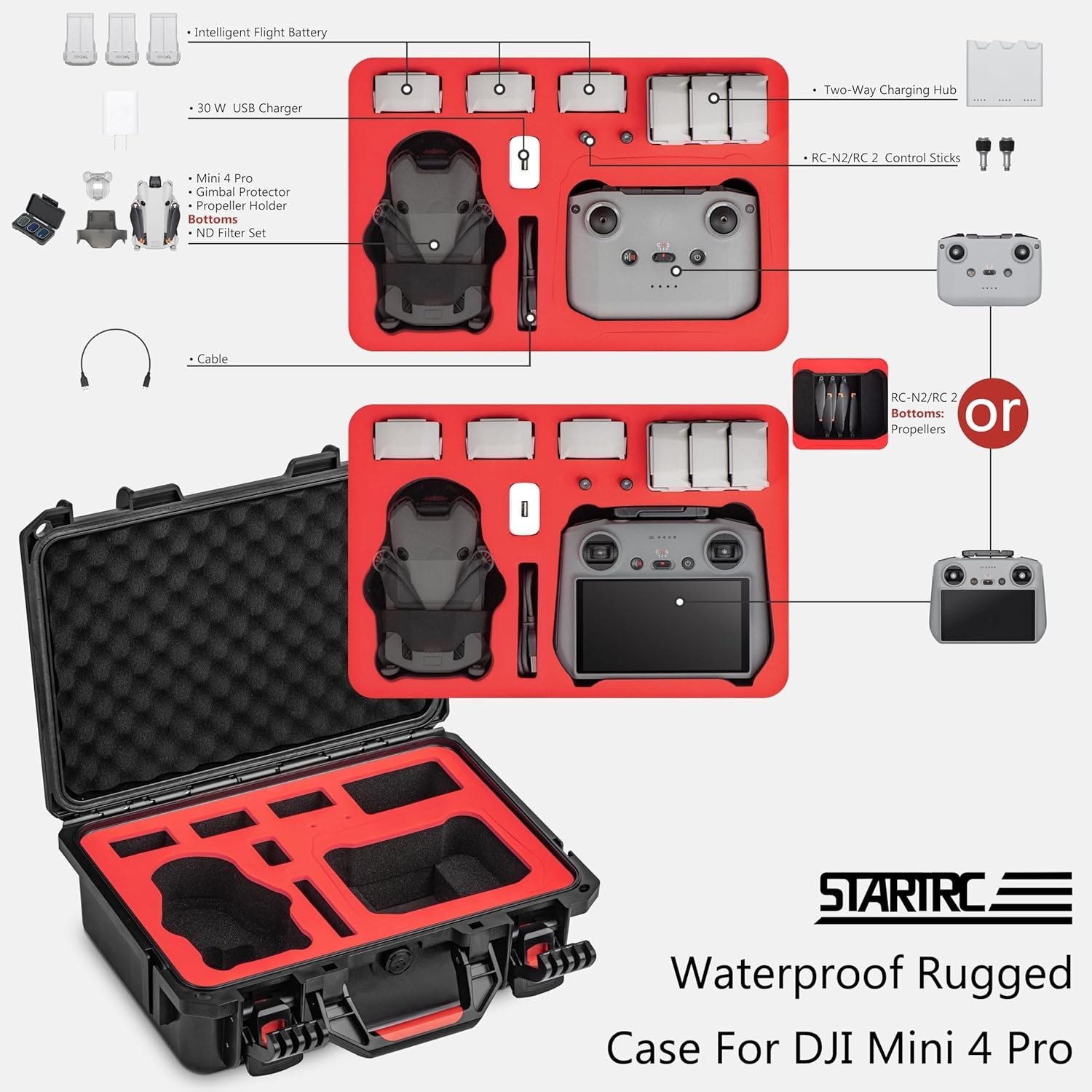 NEW Waterproof Hard Carry Case for Mini 3/4 Pro Fly More Combo Drone