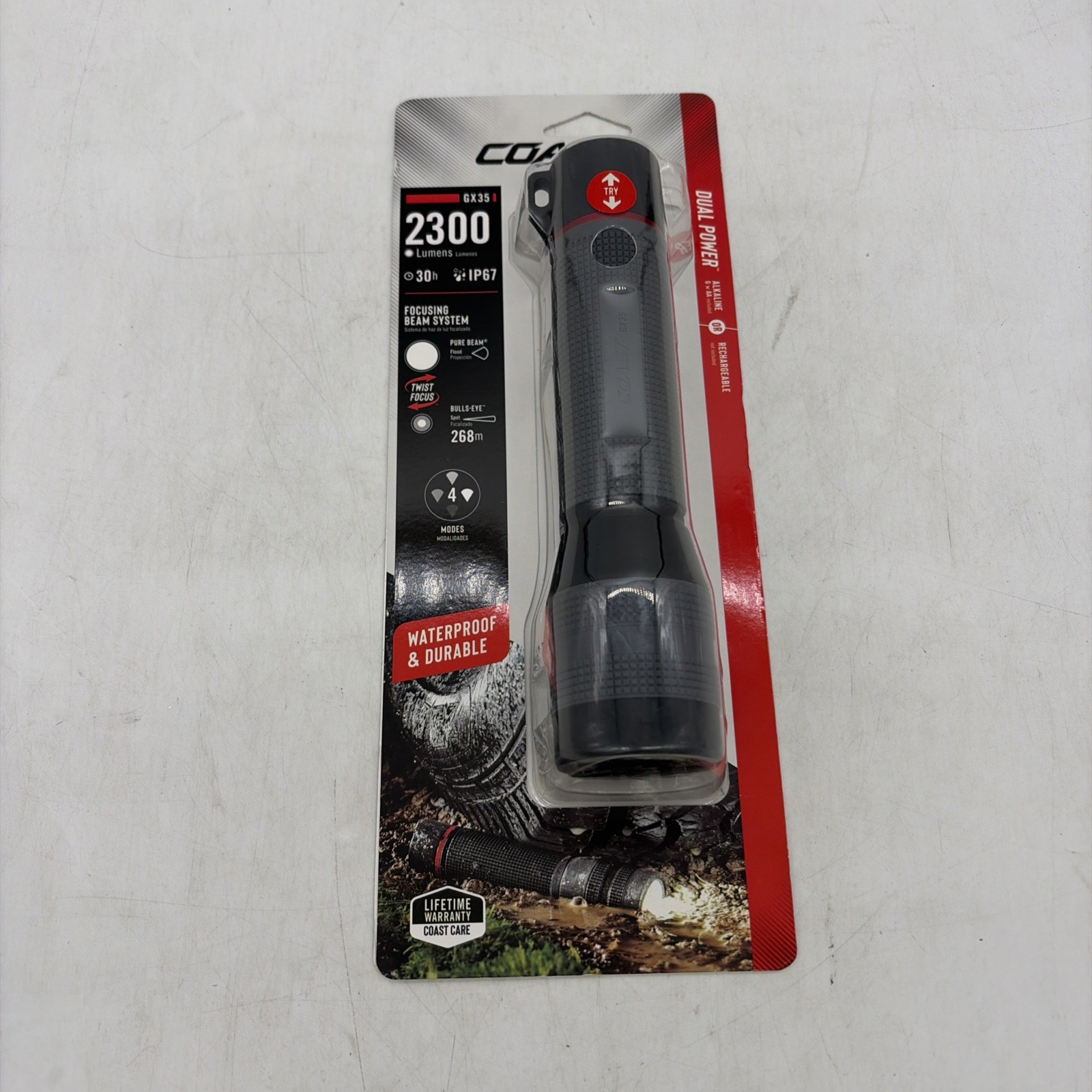 Coast GX35 2300 Lumen Waterproof Rechargeable Dual Power LED Flashlight NEW 🔦