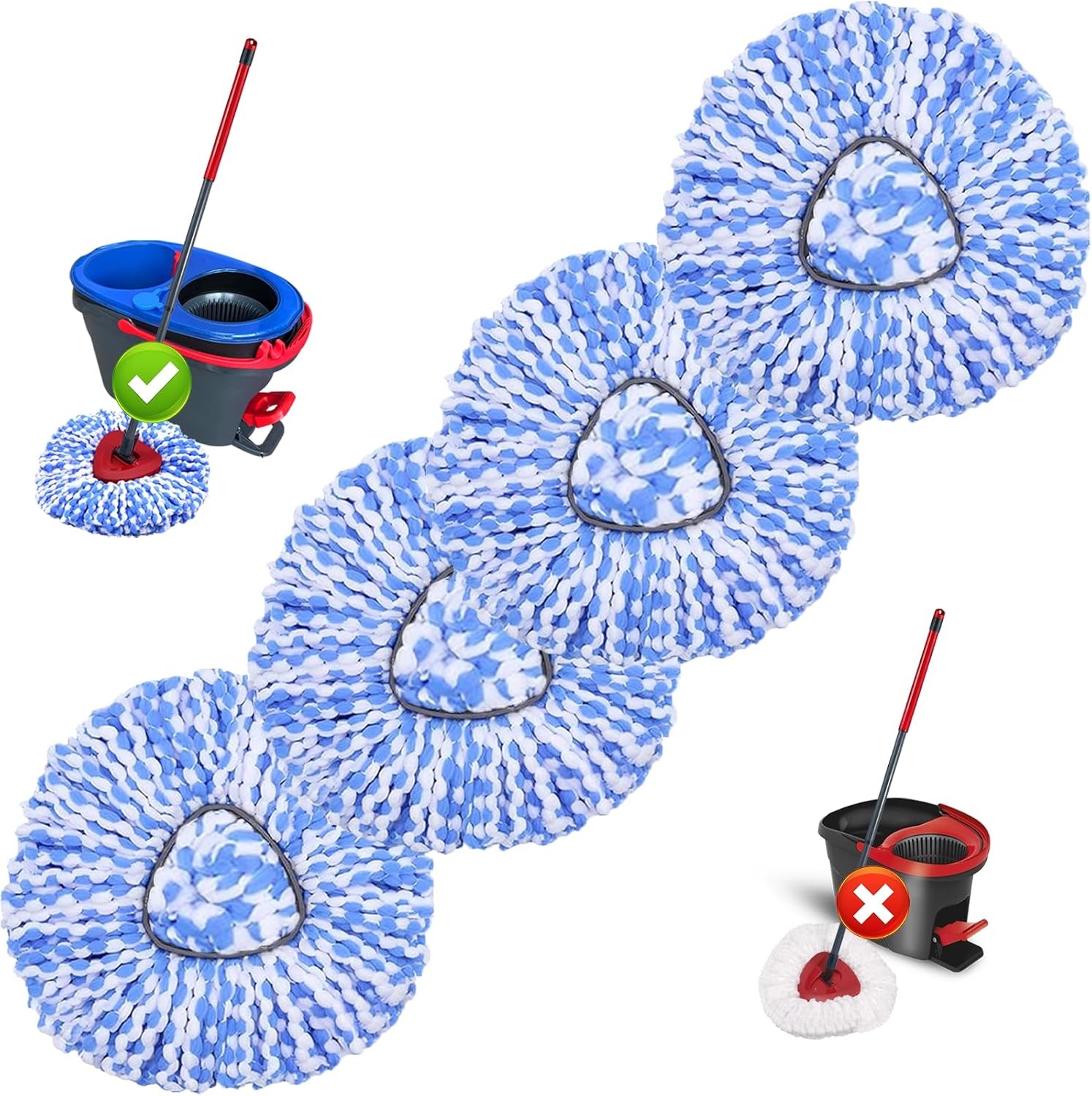 4 Pack Spin Mop Replacement Heads for O-Cedar RinseClean 2 Tank Microfiber Refil