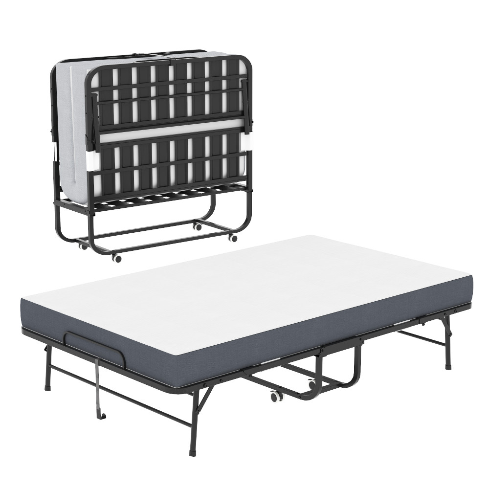 Large 75"x46" Folding Bed w/ 5" Memory Foam Mattress,Rollaway Guest Bed Portable