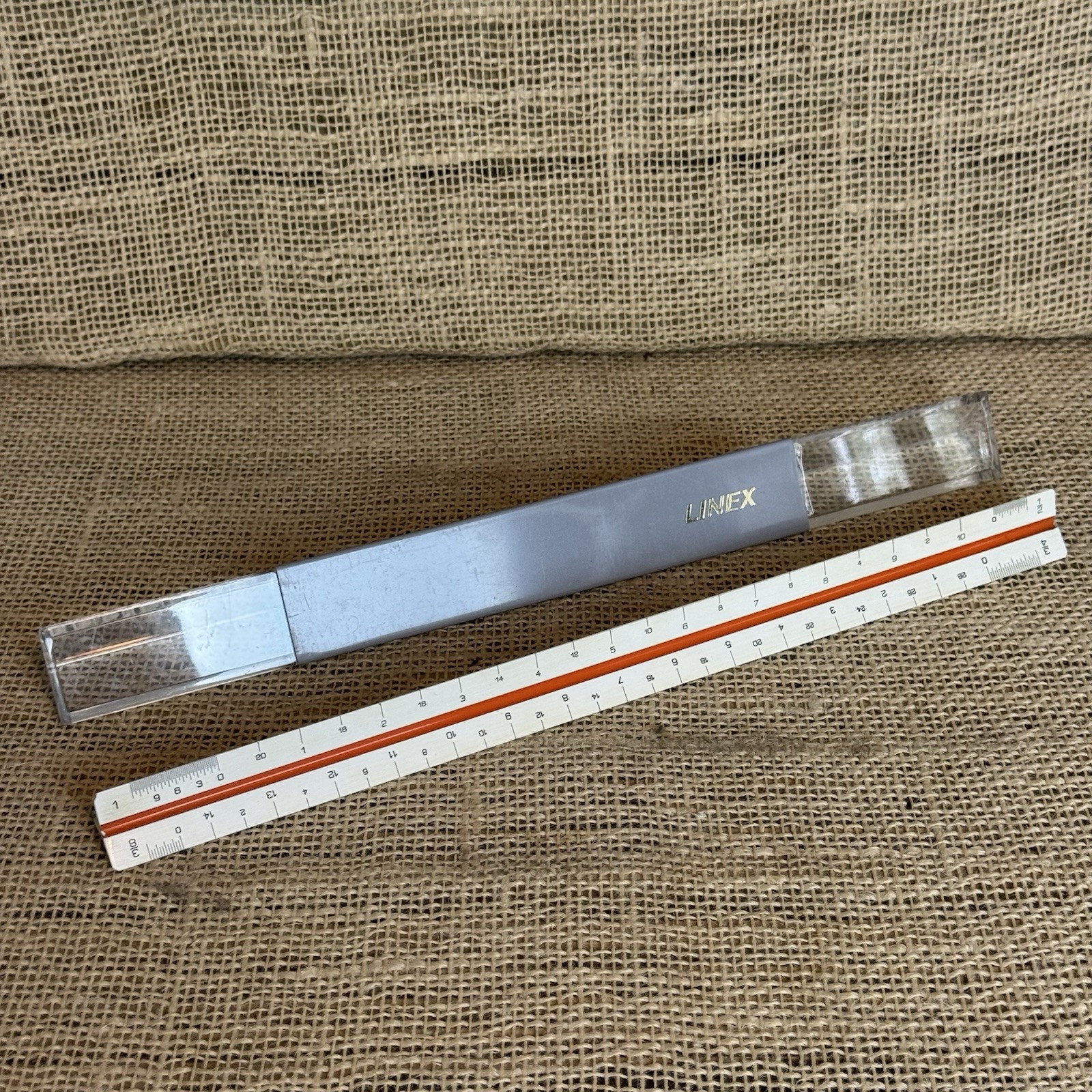 Linex Unmarked Triangular Graphics Engineering Drawing ruler in original case