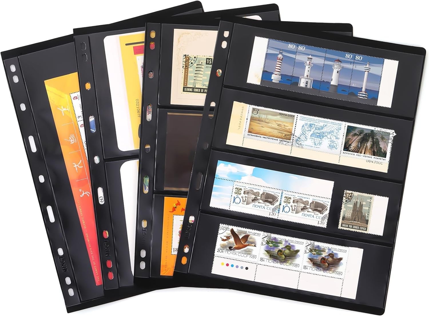 20 Sheets 40 Pages Stamp Album Pages 9-Hole Stamp Collection Inserts Double S...