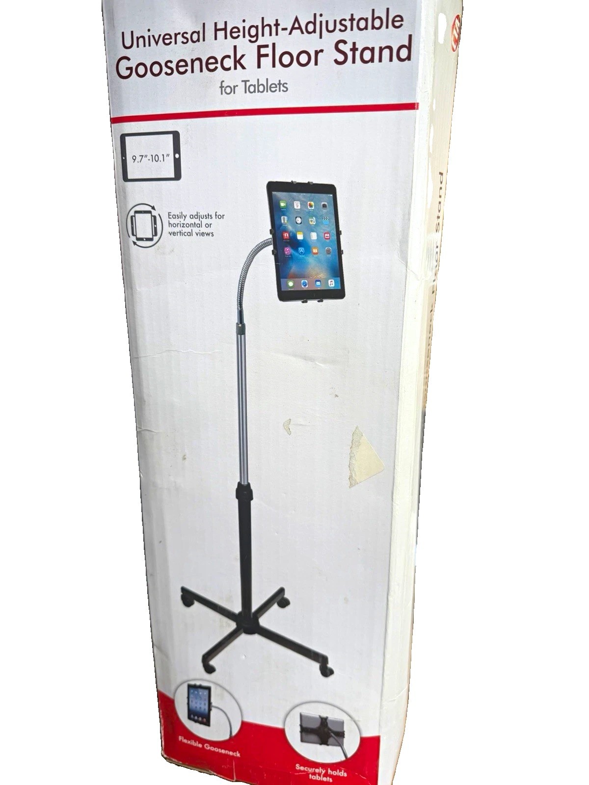 Universal Gooseneck Tablet Floor Stand Adjustable Rotating Black 9.7-10.1"