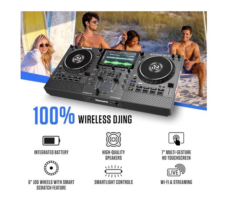 Numark Mixstream Pro Go Battery-Powered, Standalone Touchscreen DJ Controller