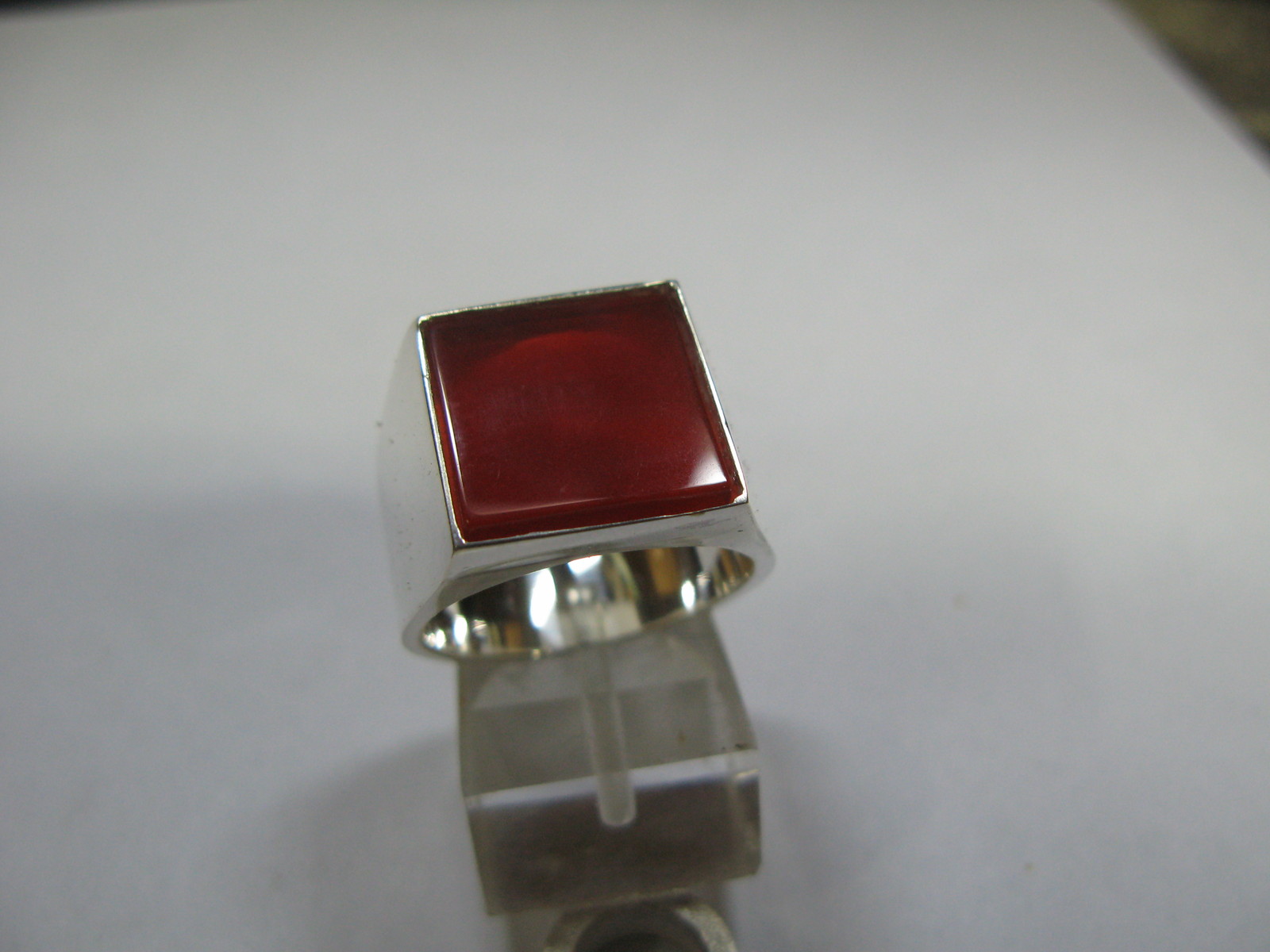 Men's Ring with Red Agate Square 925 Silver Craftsmanship