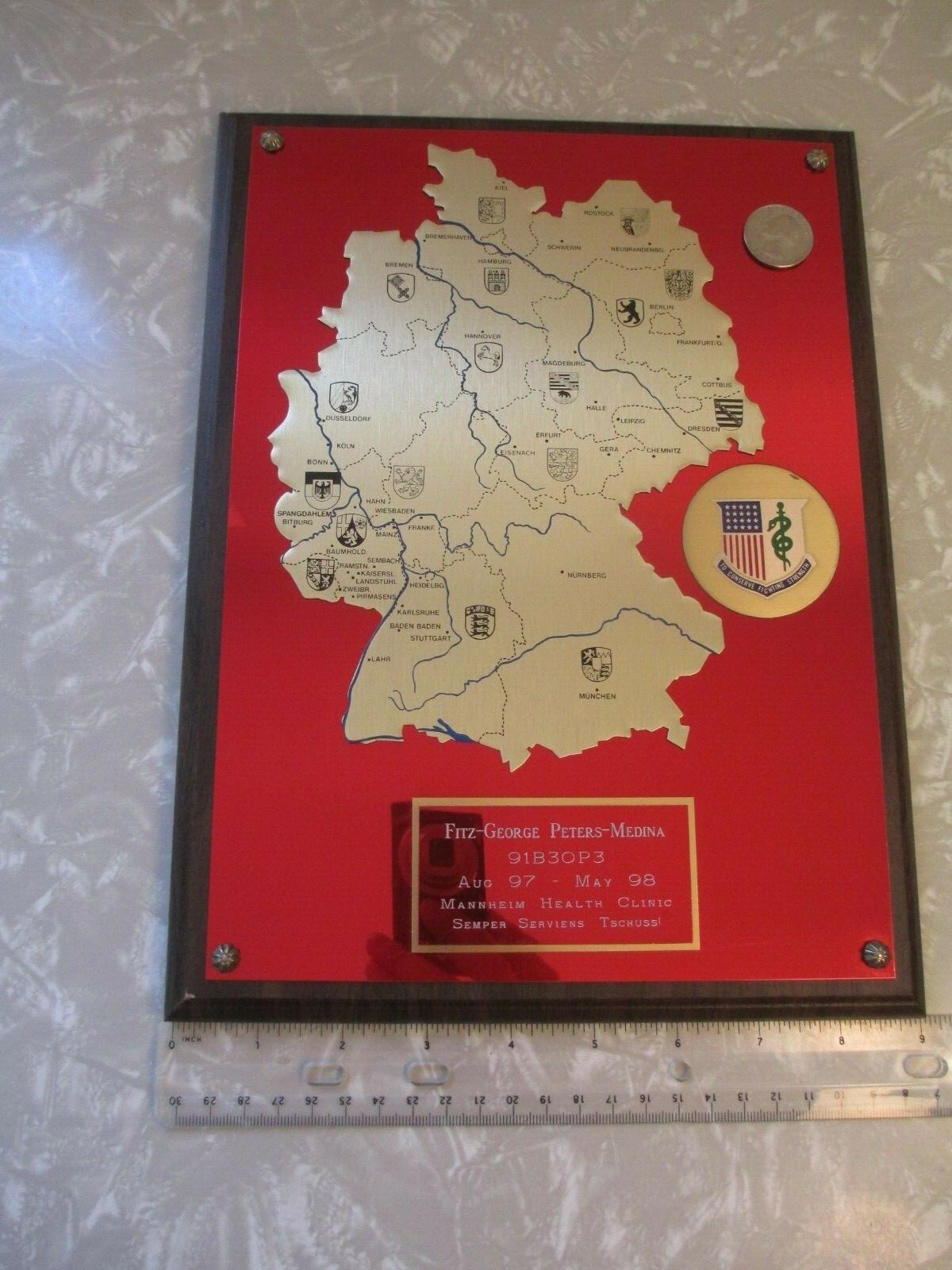 1997-98 US Army Mannheim (Germany) Health & Dental Clinic Plaque! German Base