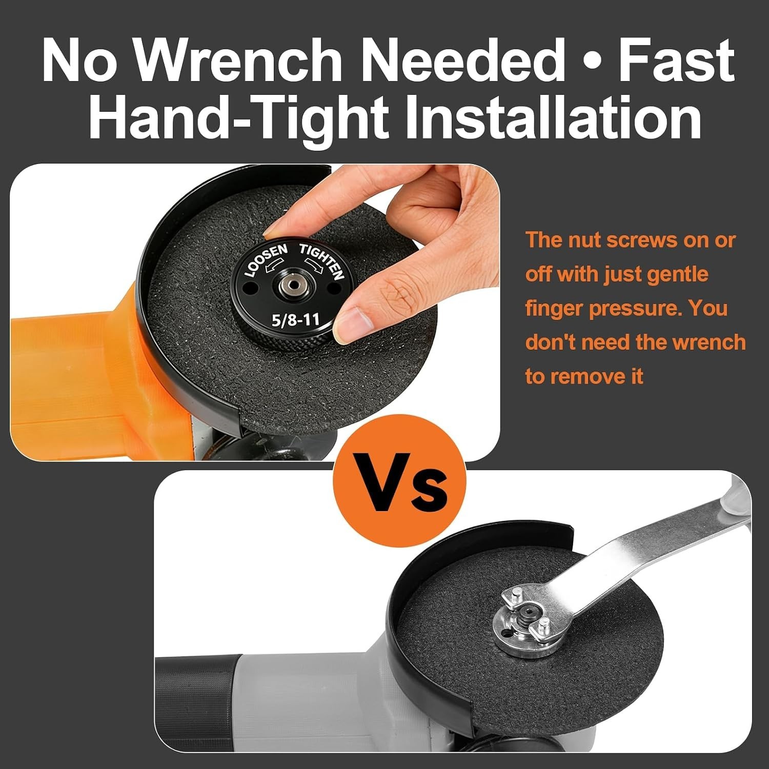 Quick Release Angle Grinder Nut 5/8"-11, Self Locking Flange Nut, Tool-Free G...