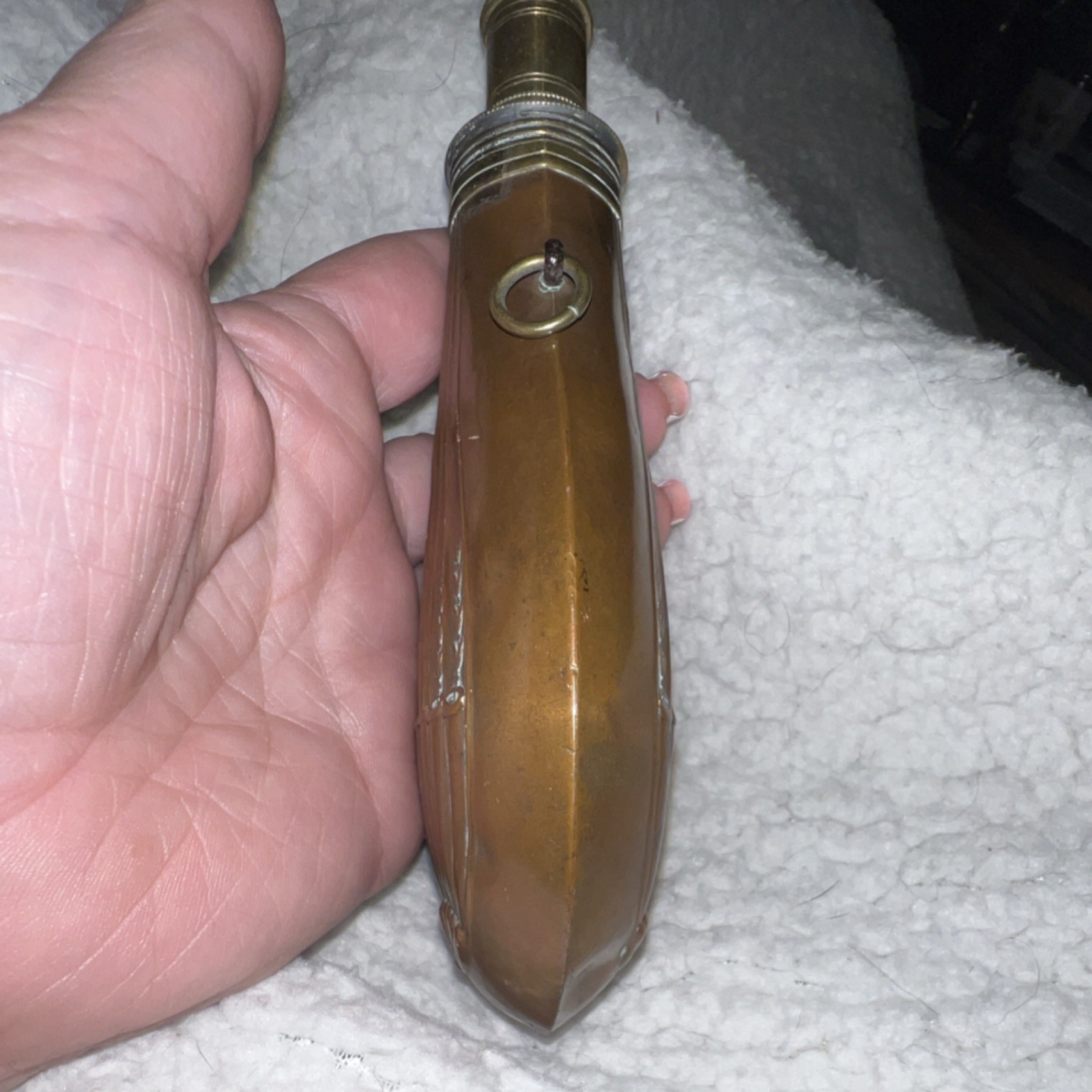 Antique Copper & Brass Black Powder Flask for Muzzleloader Rifle 6.5” long