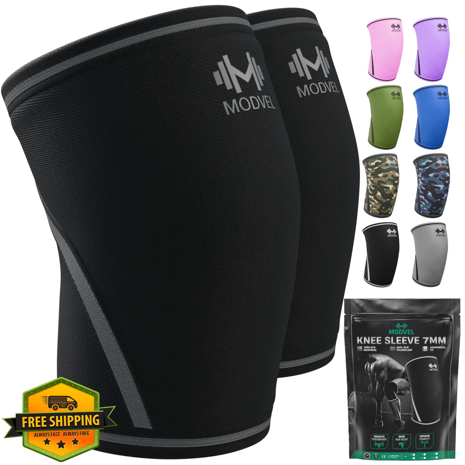 Modvel 7mm Knee Sleeves Pair Weightlifting Powerlifting Squats