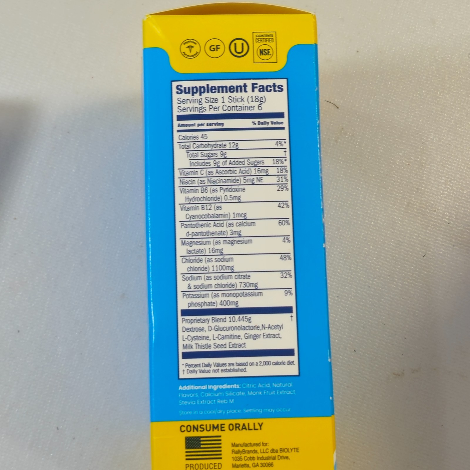 Biolyte electrolyte hydration drink for dehydration yellow lemon lime 6 packs