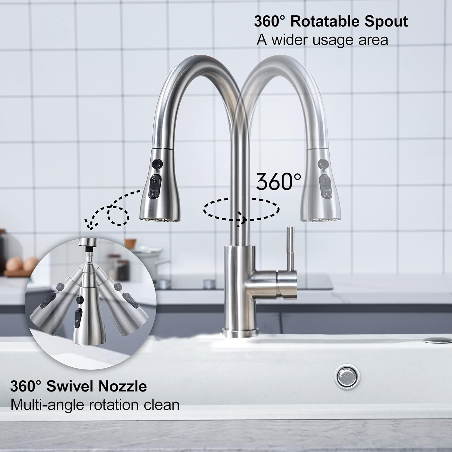 Single Handle Kitchen Sink Faucet Pull Down Spray High Arc Single Hole Mixer Tap