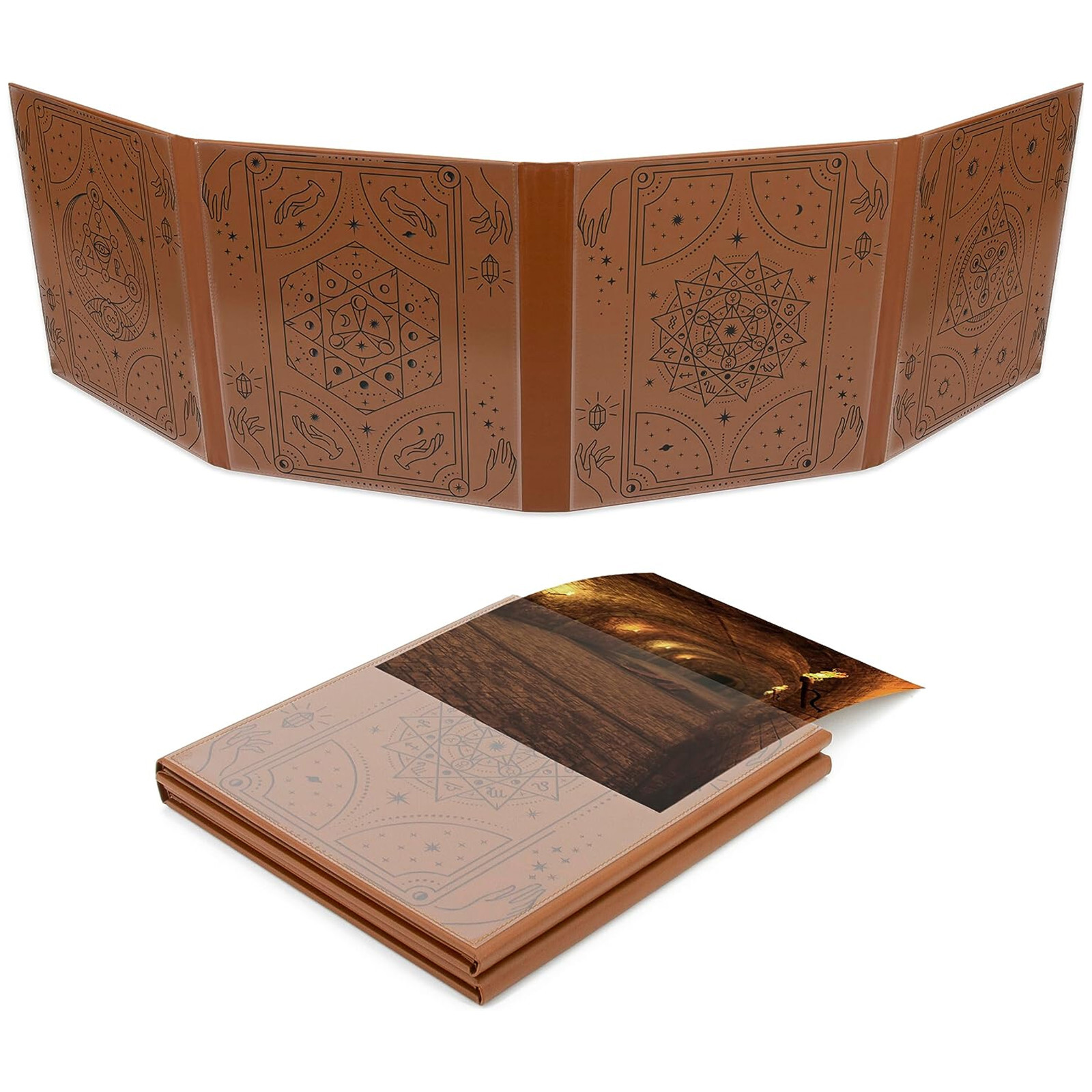 CASEMATIX DM Screen Double-Sided 8 Pocket Tabletop RPG Brown Game Master Screen