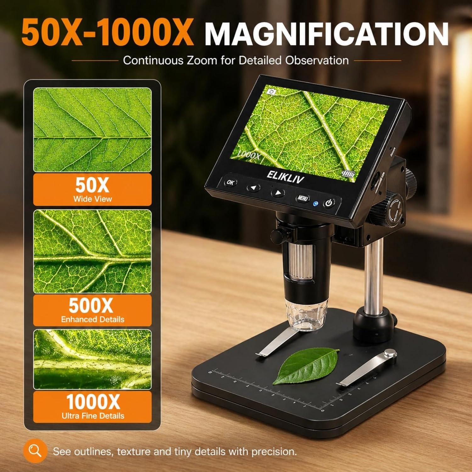 Digital Coin Microscope 4.3'' LCD 1000x Magnifier with LED Lights PC Compatible