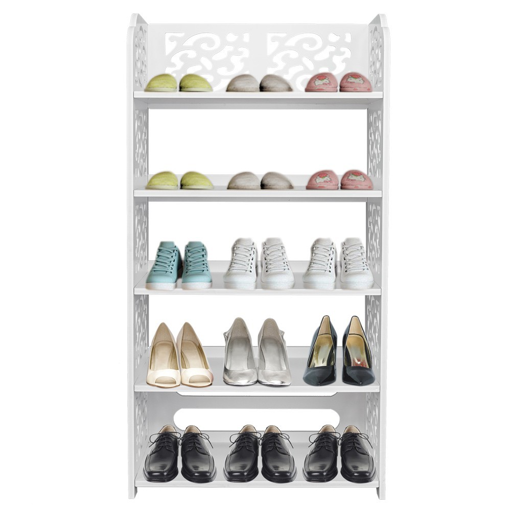 Wood Planar Board Five Tiers Carved Shoe Rack White Waterproof And Easy To Clean